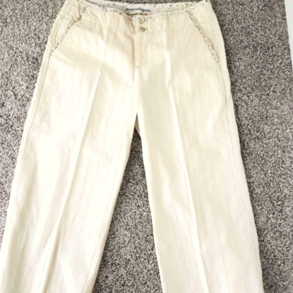 Cream Wide Cropped Cotton Pants, 8